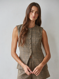 Woven Polyester Wool Button Down Sleeveless Top