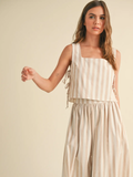 Stripe Pattern Tie On the Side Top - Beige