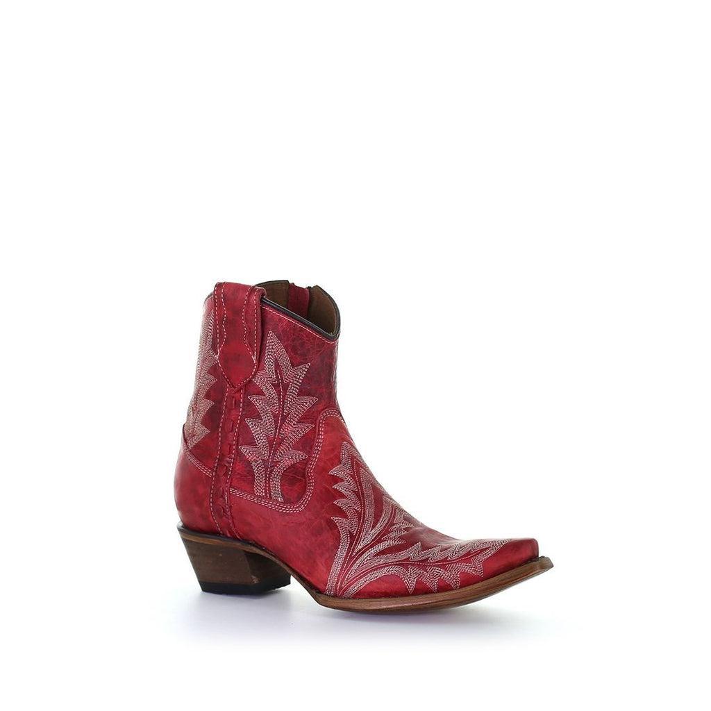 LD RED EMBROIDERY & ZIPPER ANKLE BOOT - L5704
