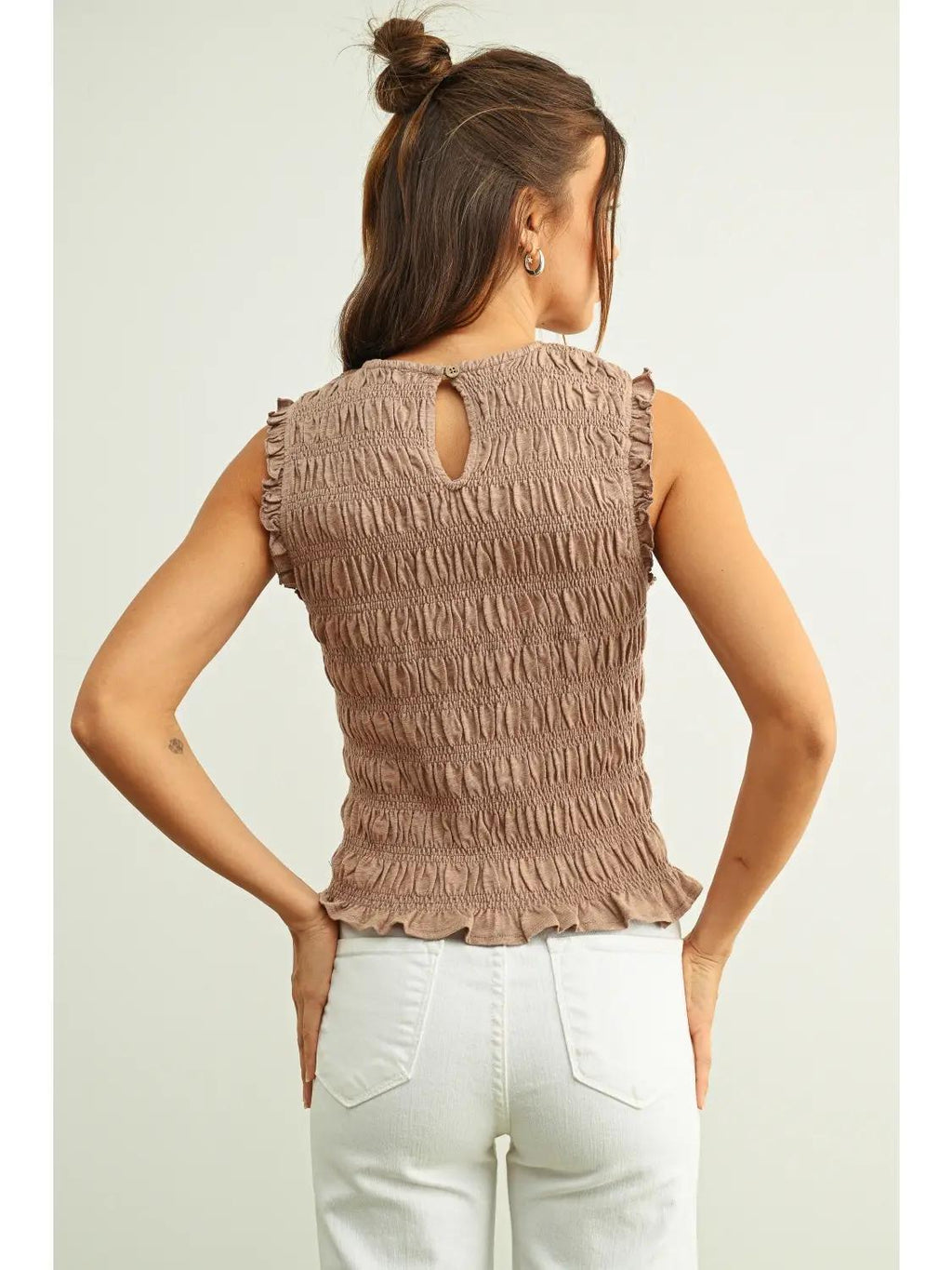 Sleeveless with All Over Smocking Top - MAUVE