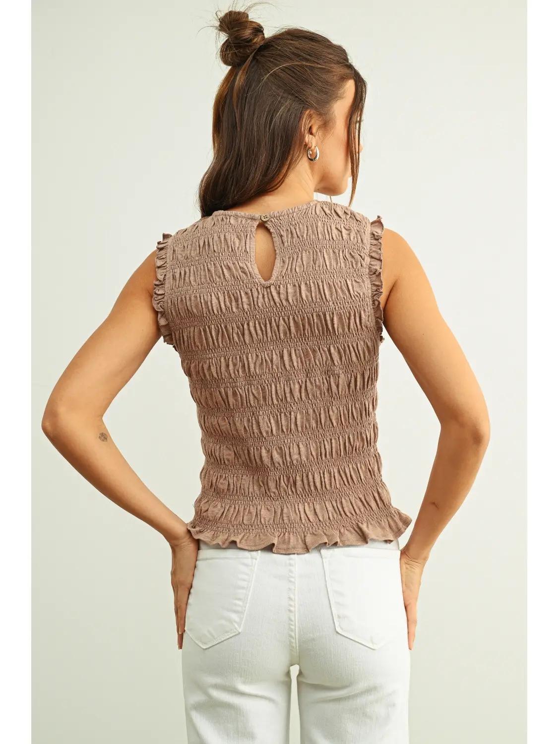 Sleeveless with All Over Smocking Top - MAUVE