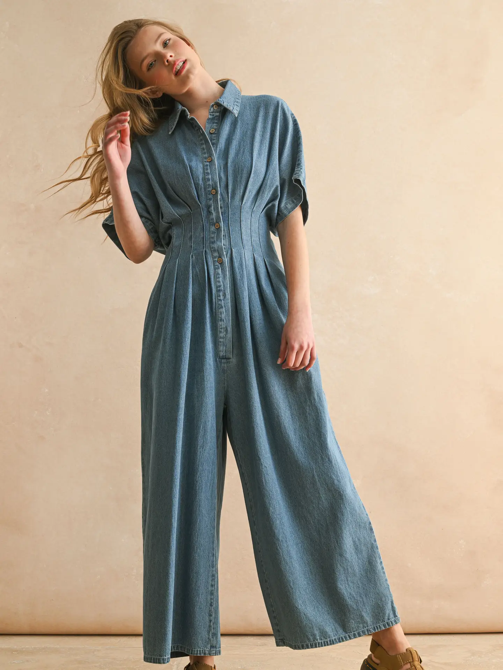Chambray Denim Button Down Jumpsuit