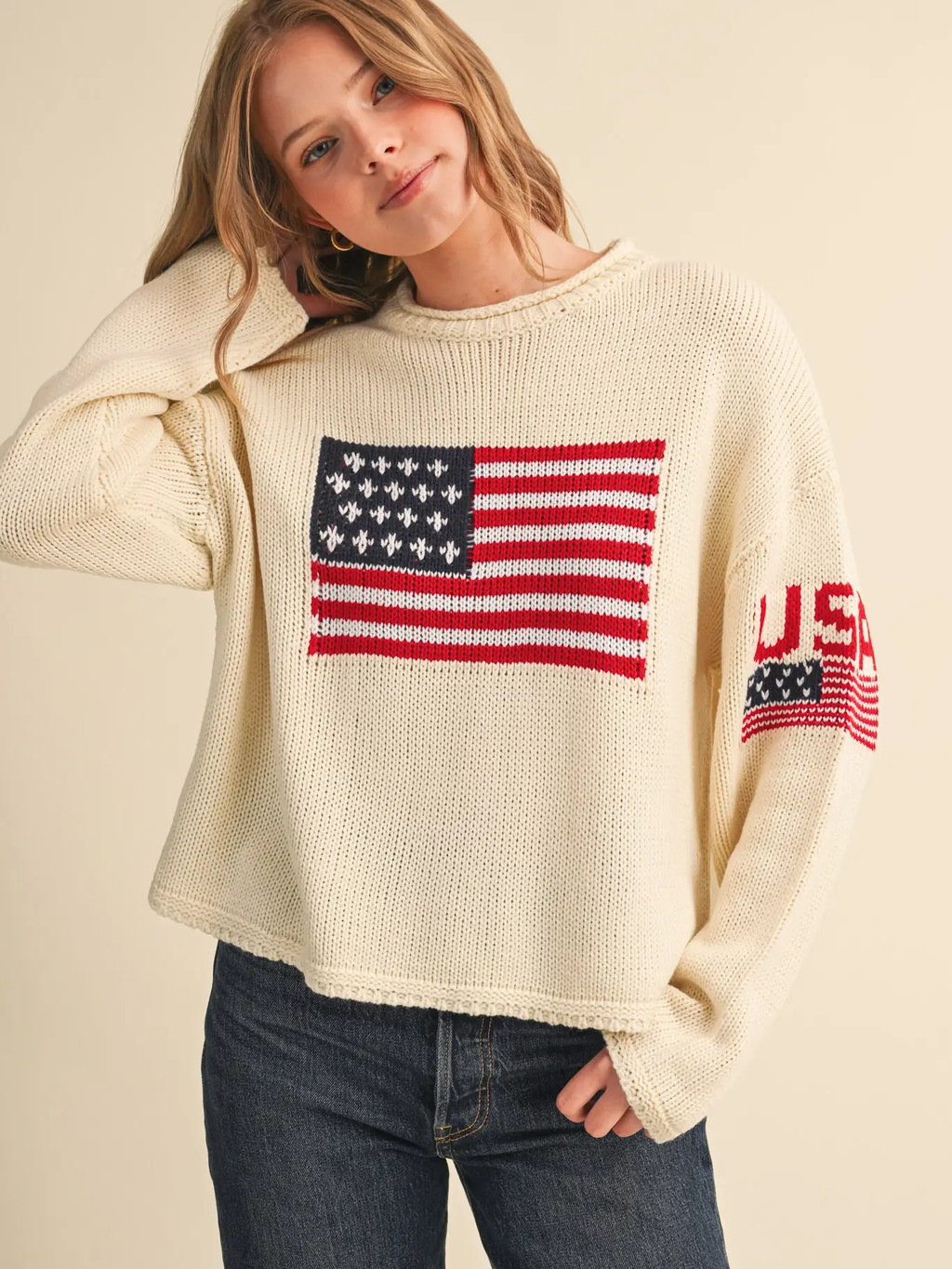 American Flag Knit Sweater - IVORY