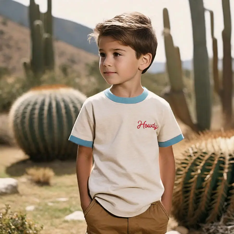 Youth Howdy Tee | Vintage Ringer - Beige