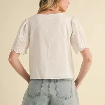 Tie Front Collared Lace Top - WHITE