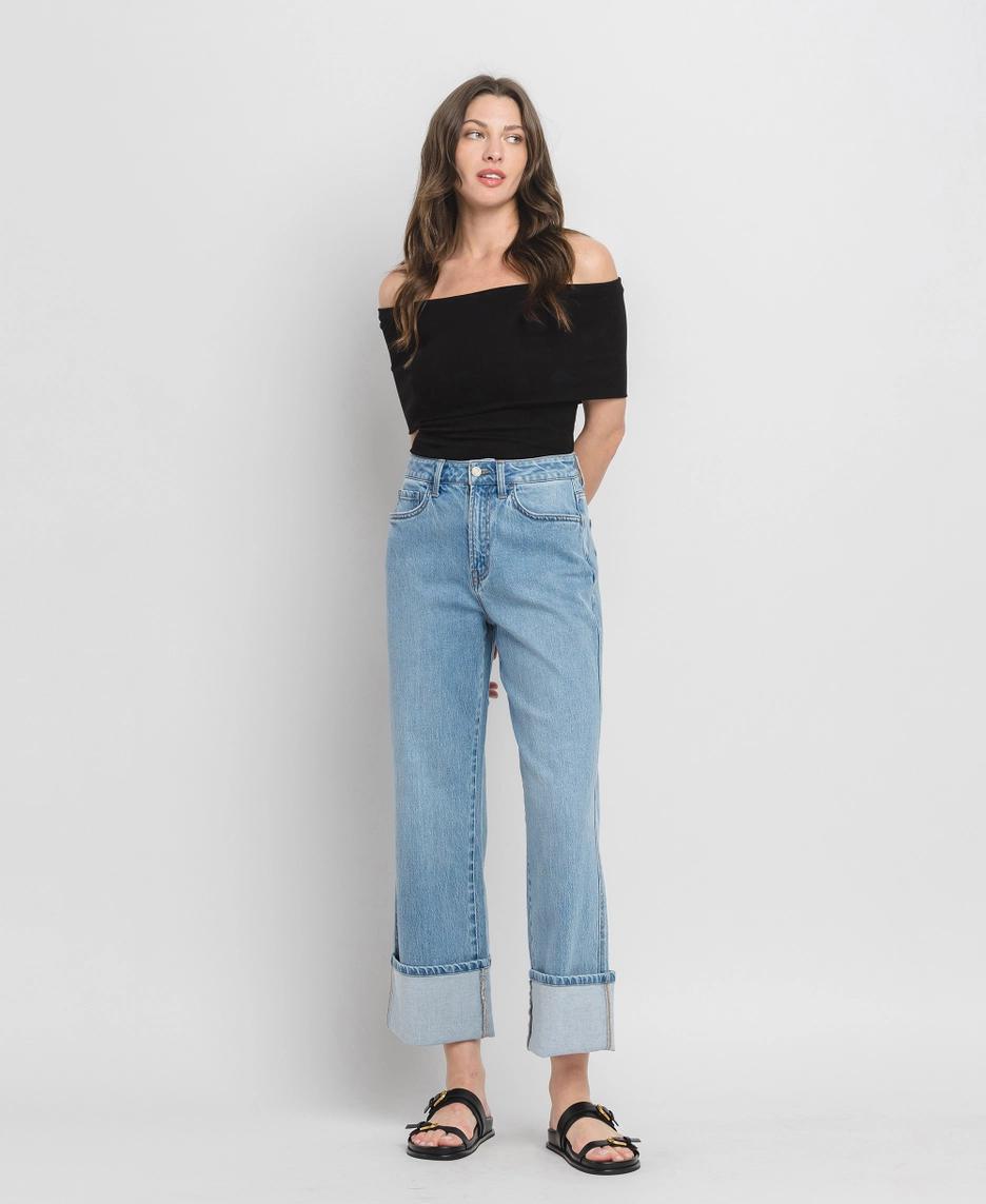 Super High Rise Cuff Baggy Straight Jeans | Enrapture