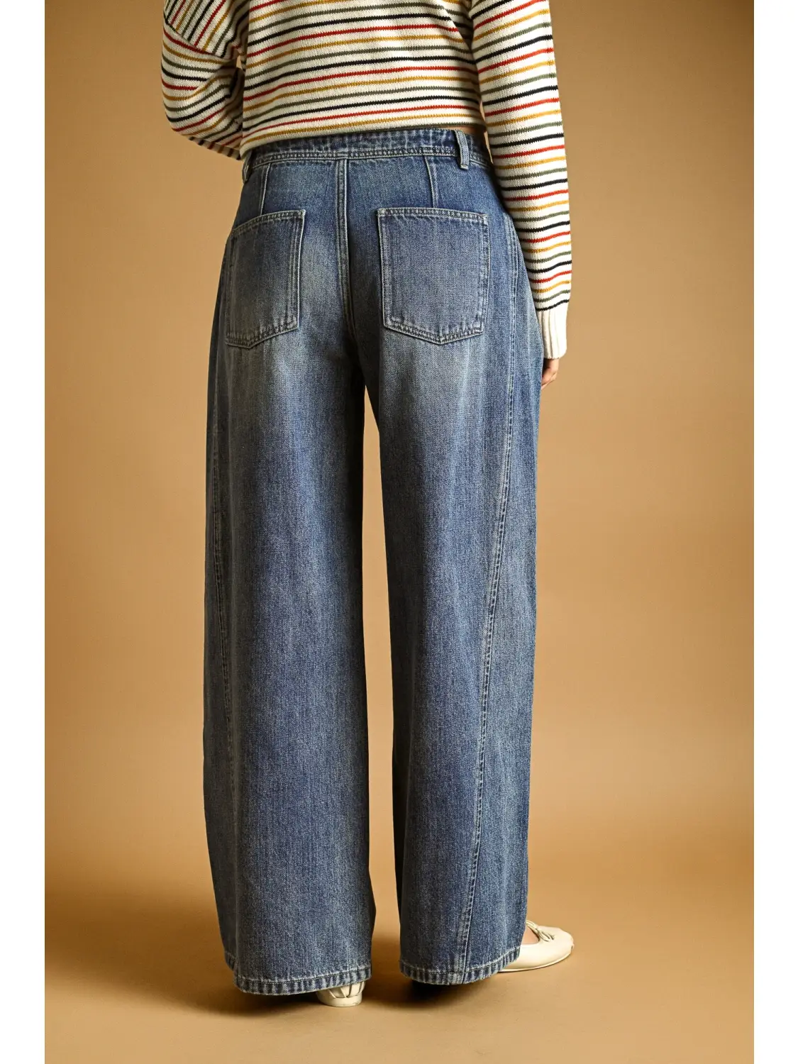 Pleats On the Side Wide Leg Jeans