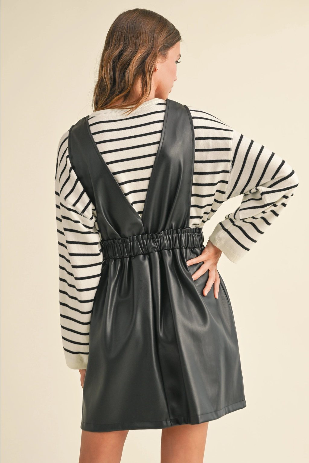 Faux Leather Button Front Dress