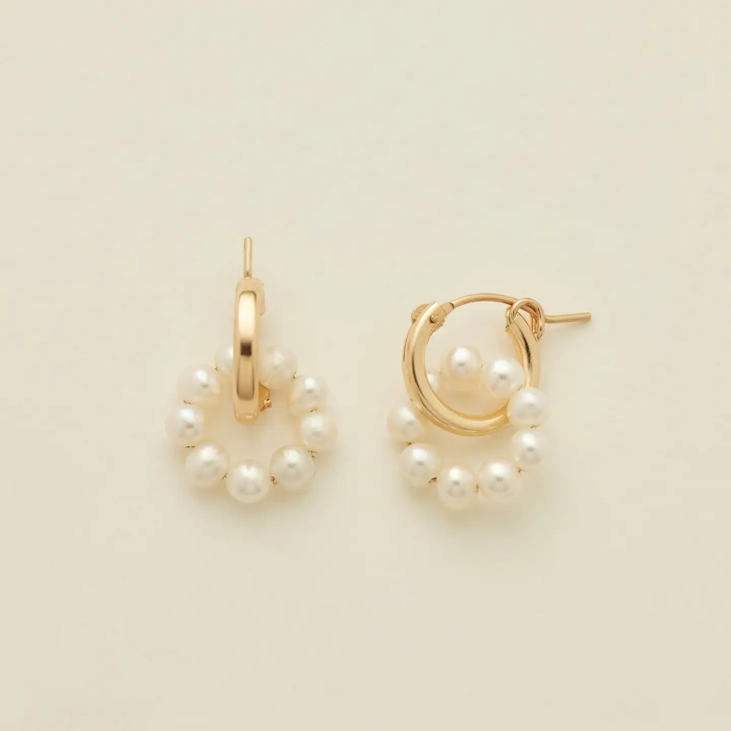 Made By Mary Pearl Halo Hoop Earrings - Gold
