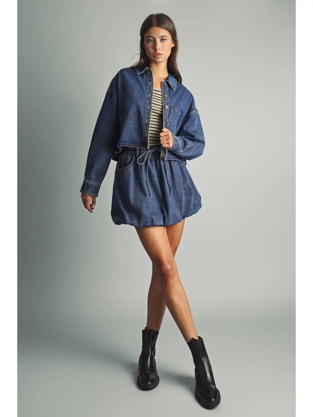 Indigo Denim Button Front Crop Shirts