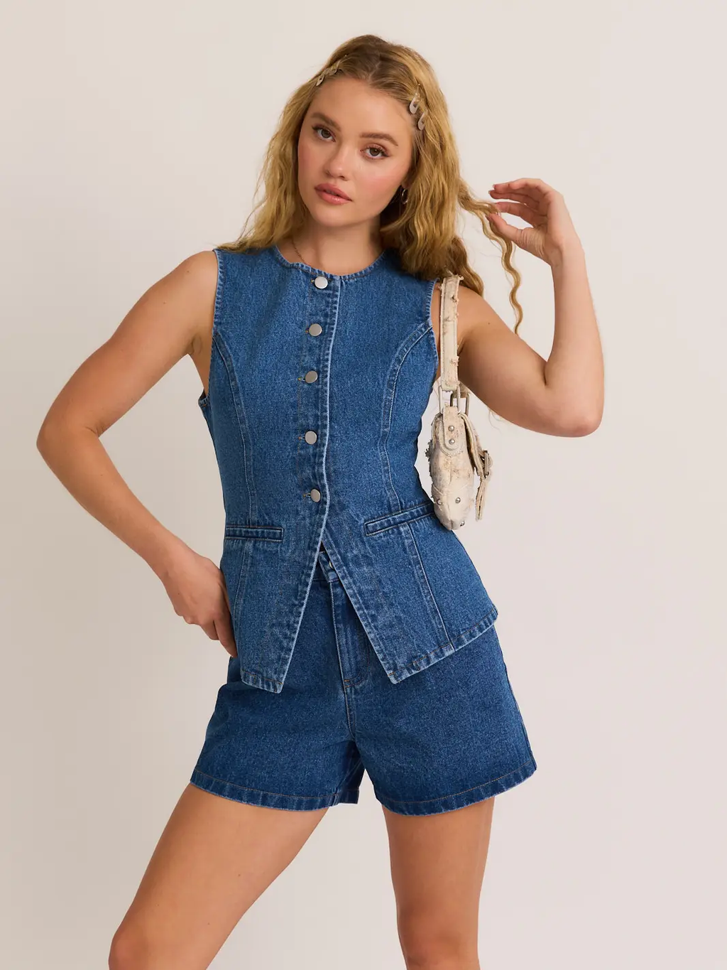 Button Front Sleeveless Denim Top