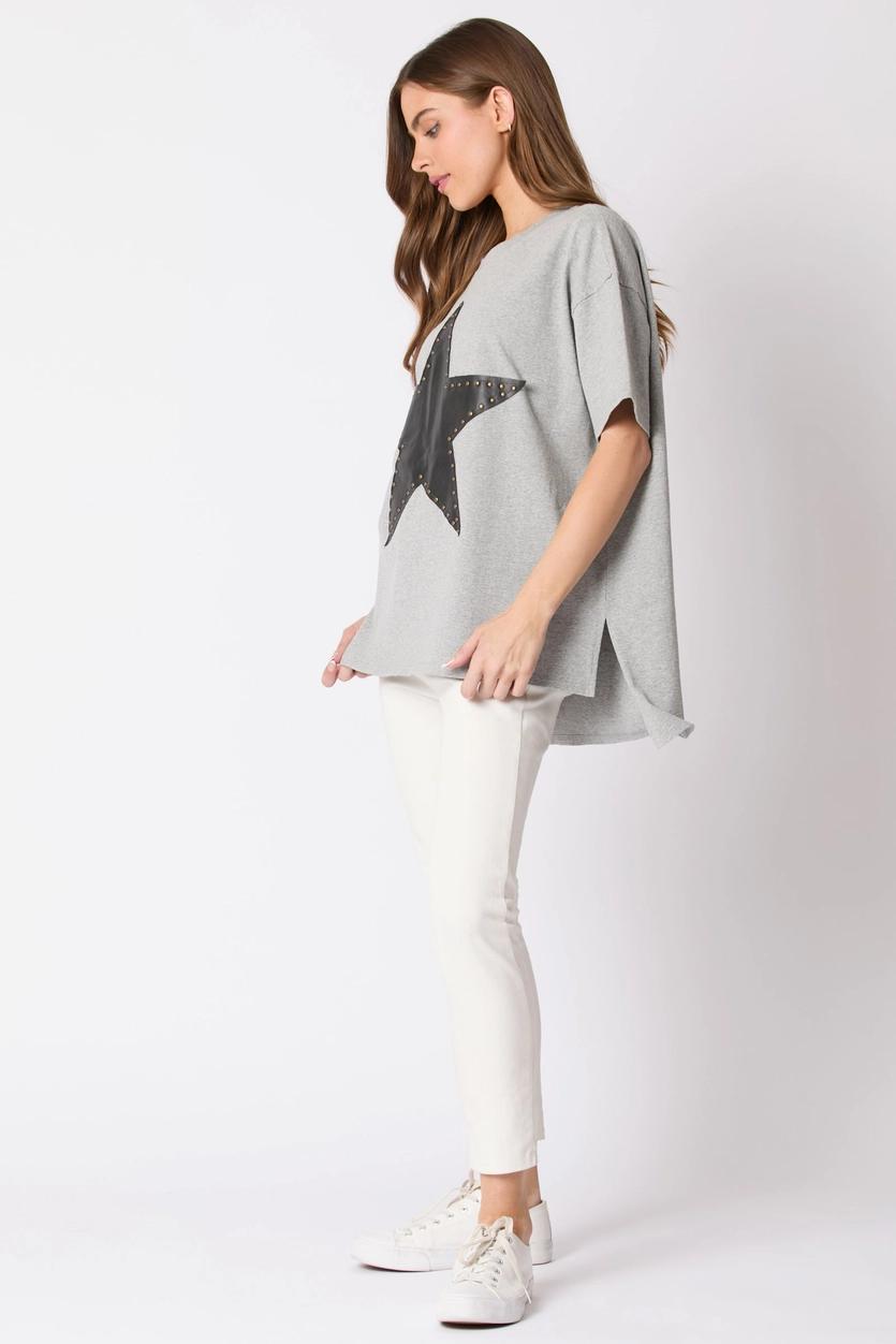 Half Sleeve Top with Washed Star - Grey