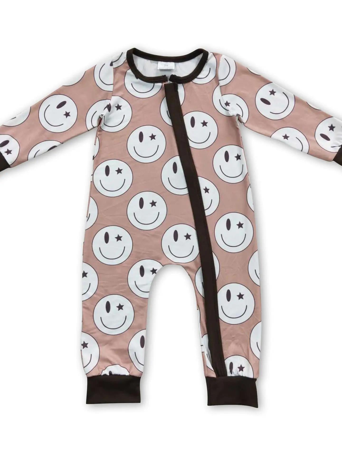 Long Sleeves Smile Khaki Baby Kids Zipper Romper