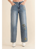 Straight Leg Embroidered Western Denim Jeans
