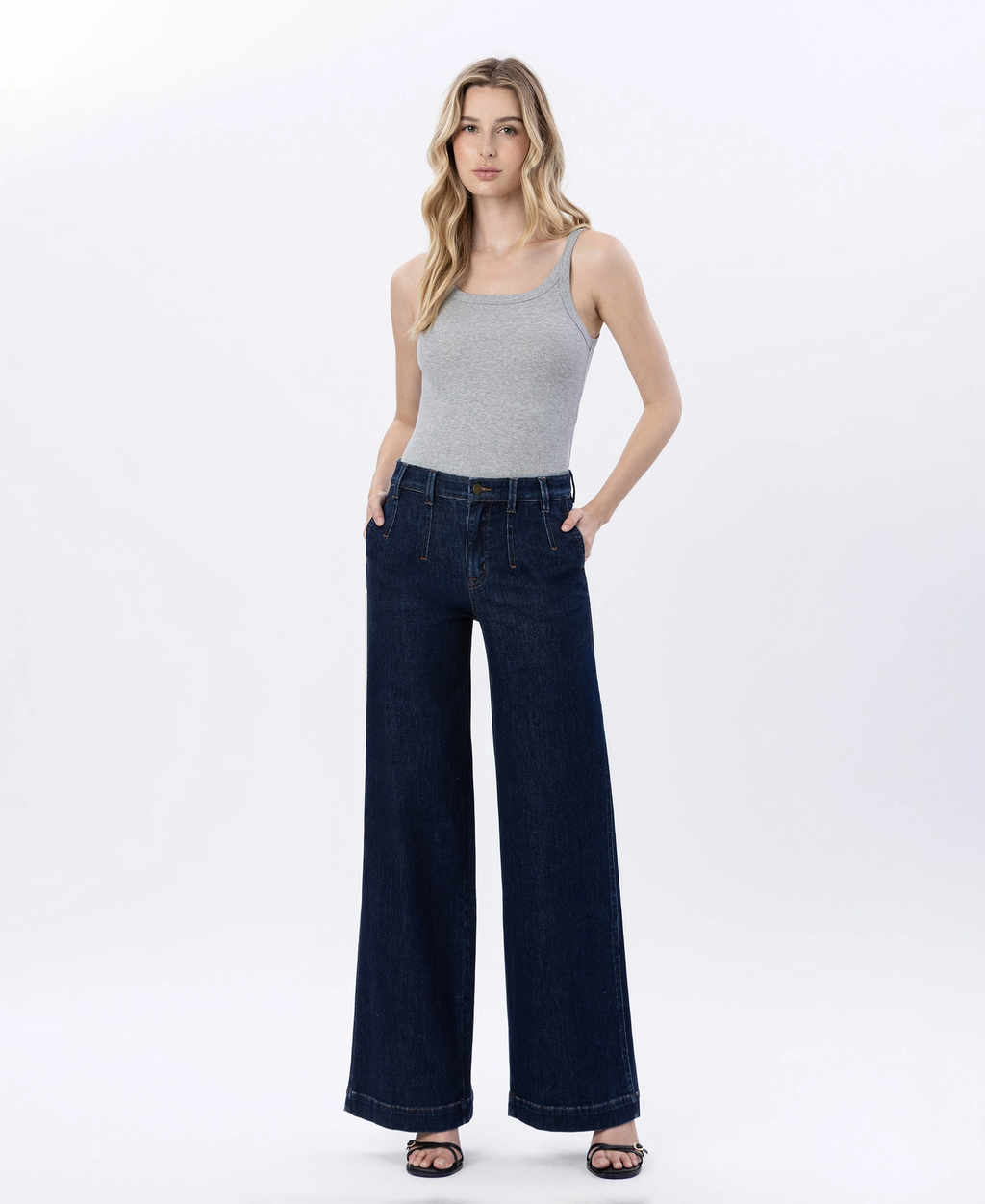 High Rise Dart Detail Wide Leg Jeans F6217