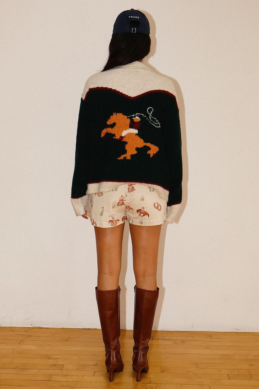 COWGIRL PRINT MINI SHORTS - ECRU