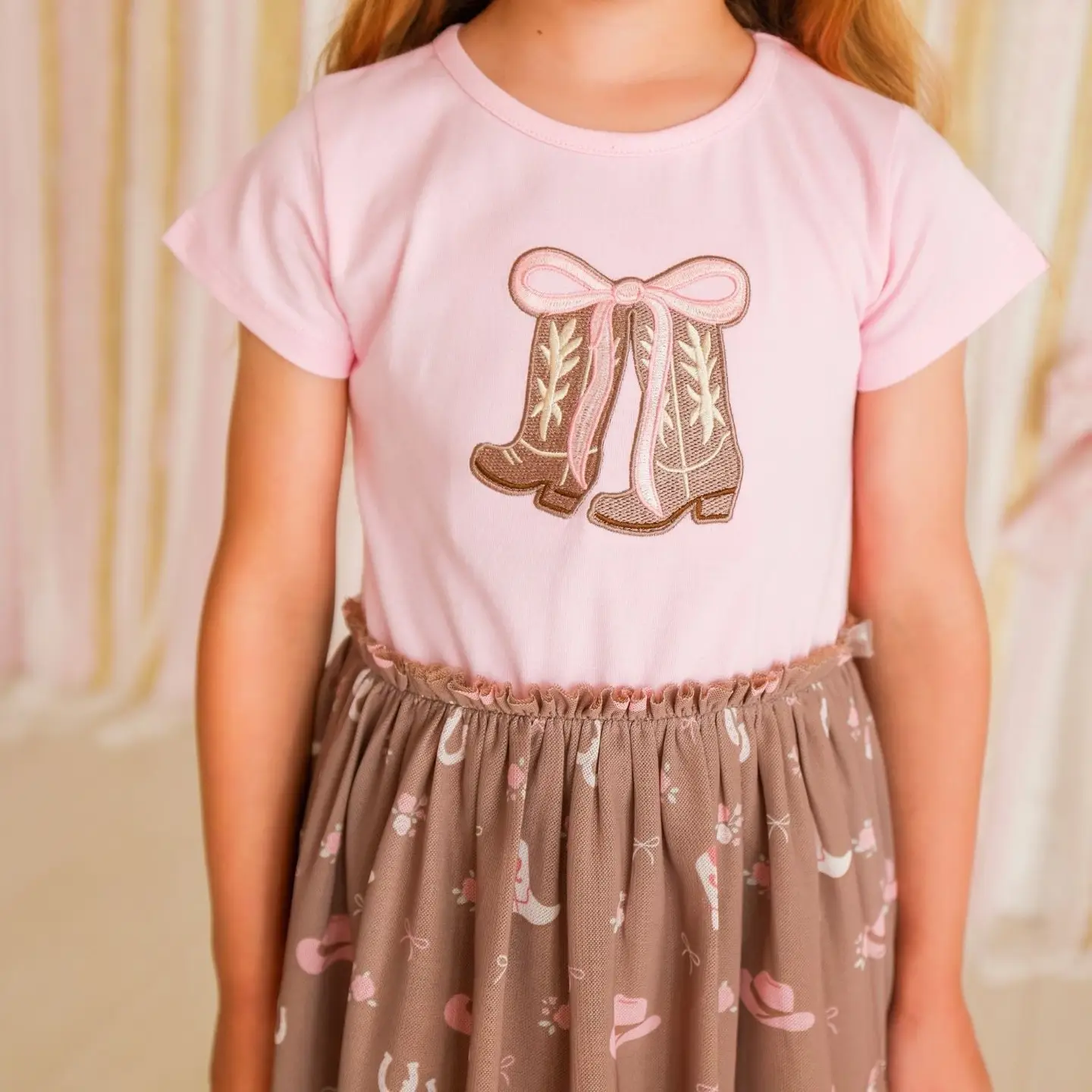 Howdy Darling Western Short Sleeve Tutu Dress -Kids Clothing