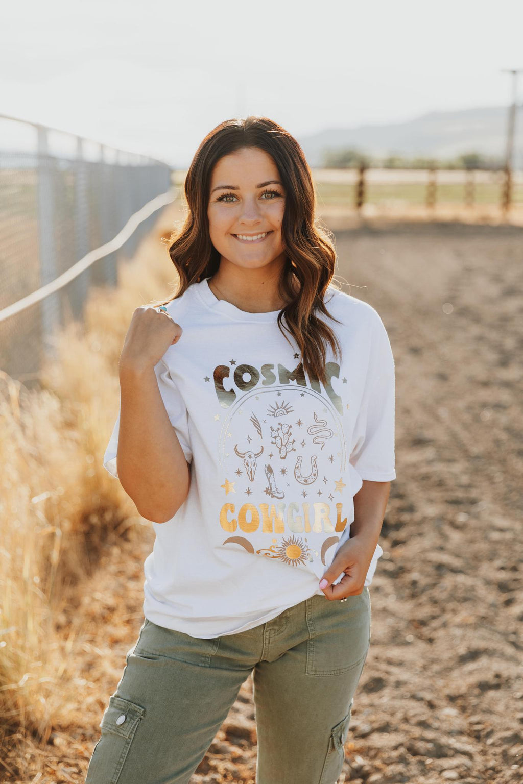 COSMIC COWGIRL FOIL GRAPHIC T-SHIRT - CREAM (OVERSIZED)