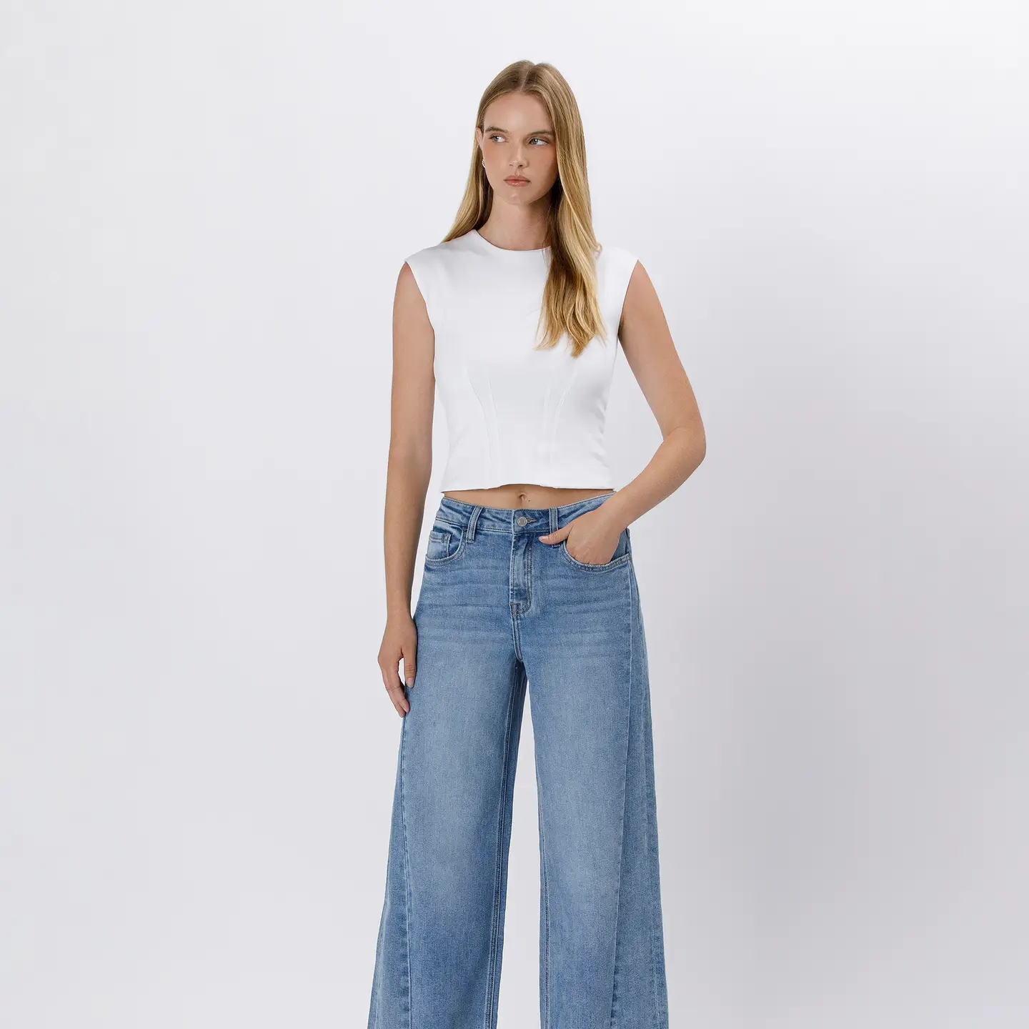High Rise Seam Detail Palazzo Jeans | ENTHUSE
