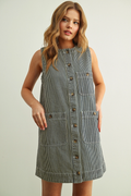 Striped Fabric Button Front Denim Dress