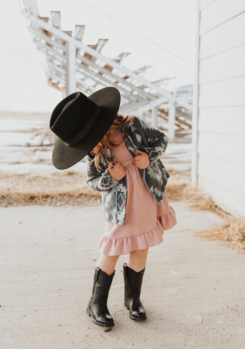 GIRLS PINK SUEDE RUFFLE GIRLS DRESS