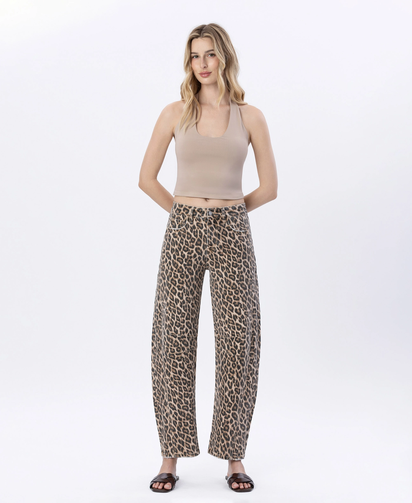 High Rise Leopard Print Barrel Jeans V3697LPD