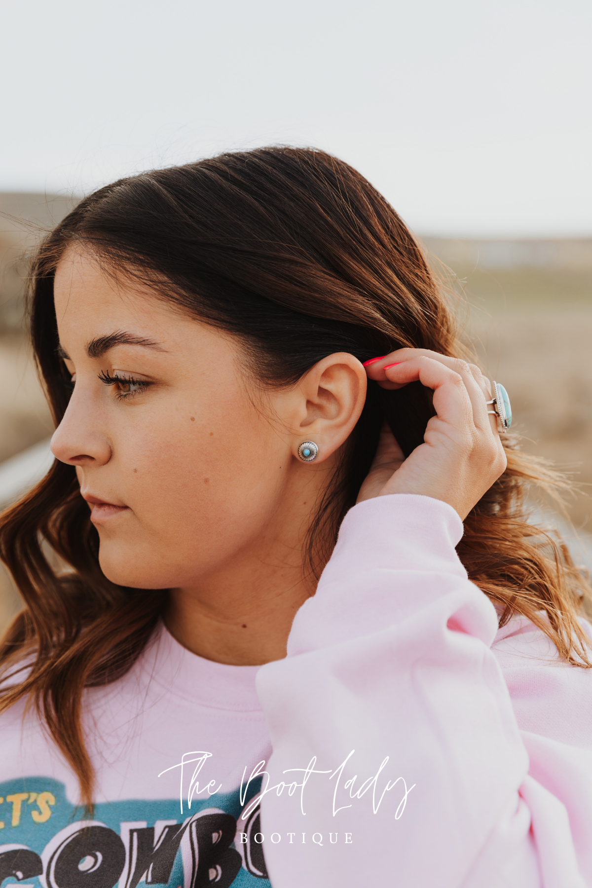 CONCHO ROUND TURQUOISE STUD EARRINGS STYLE - 006