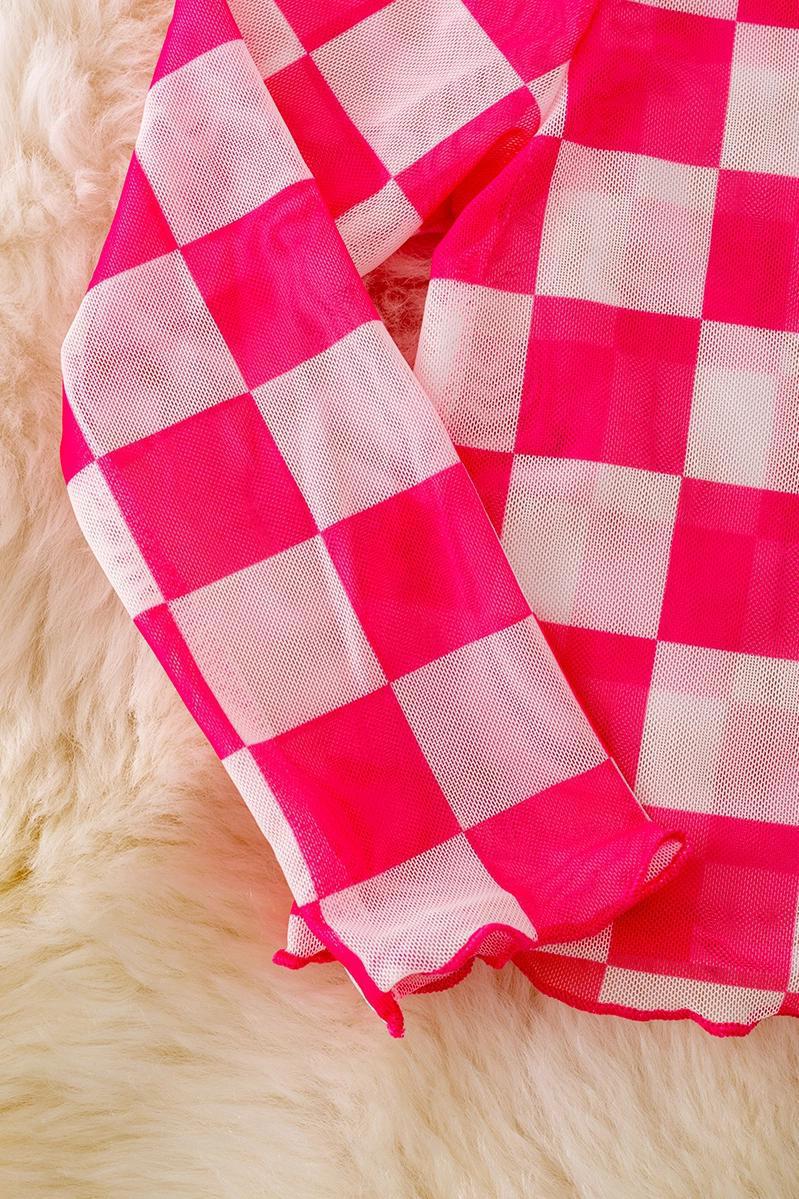 Fuchsia & White Checkered Mesh Top