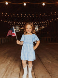 BLUE STAR SMOCKED RUFFLE GIRL DRESS
