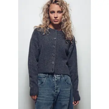 Relaxed Wool Blend Button-Up Cardigan - BLACK