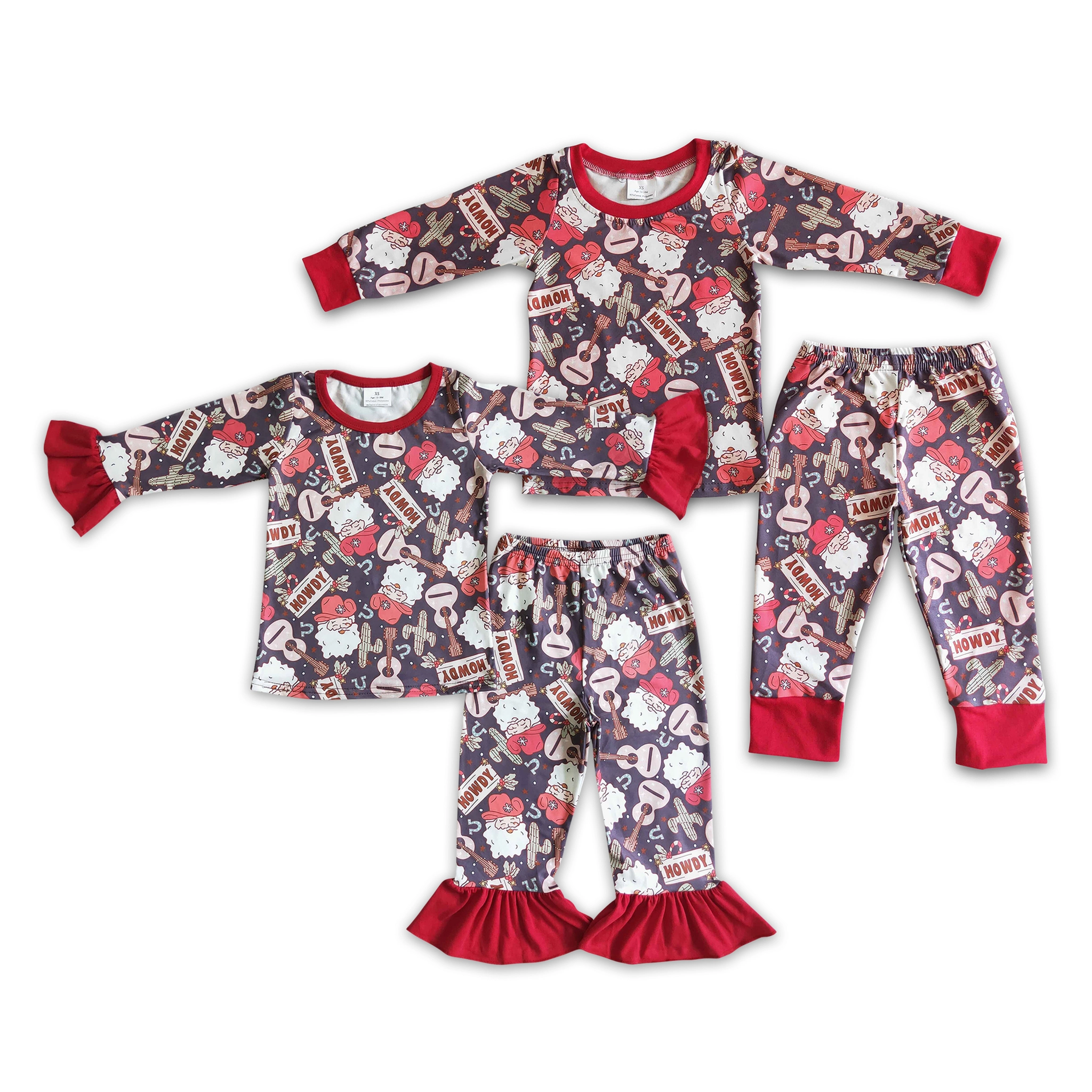 Howdy Santa Guitar Cactus Kids Western Christmas Pajamas Boys