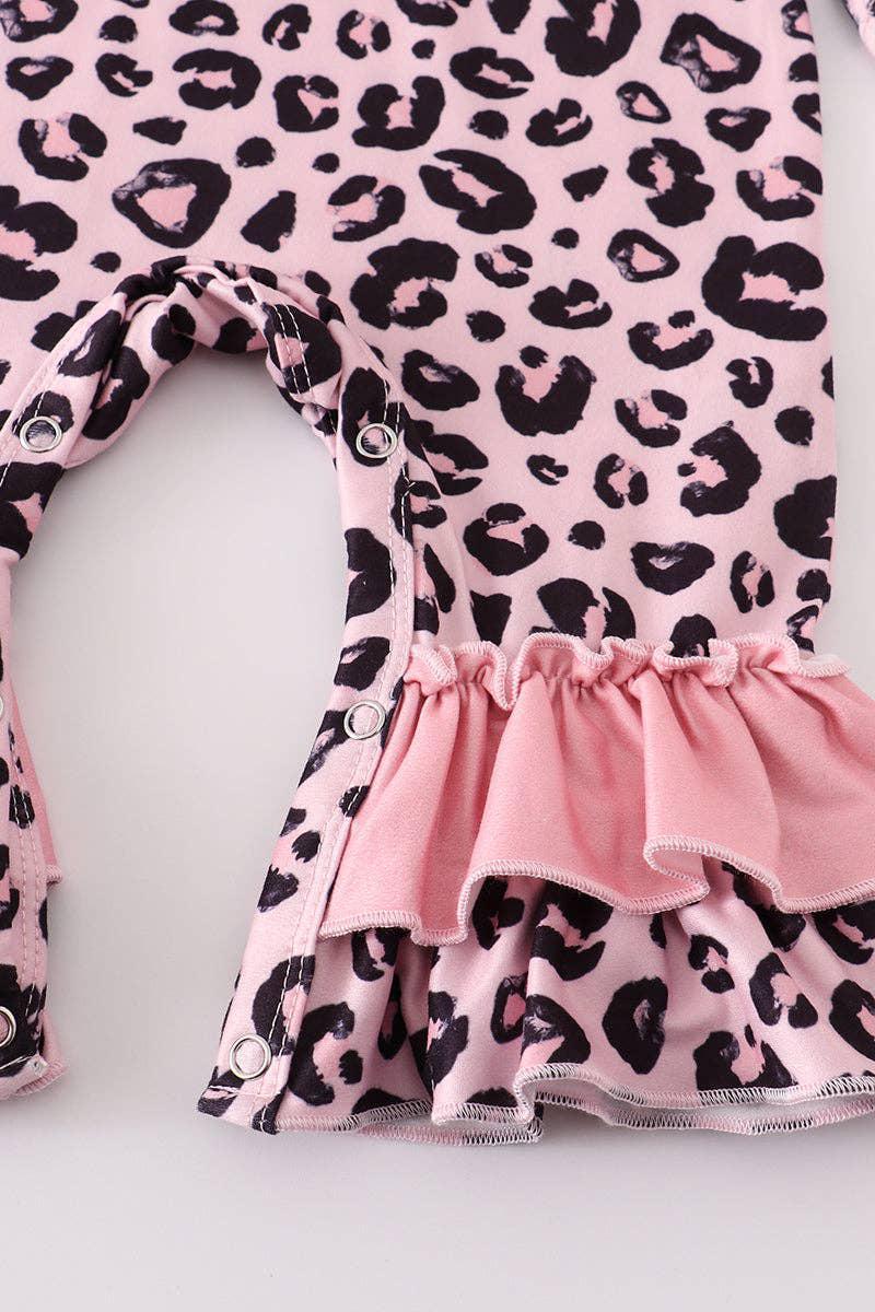 BABY GIRL PINK LEOPARD RUFFLE BABY ROMPER