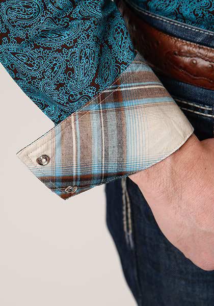 MENS L/S SHIRT   AMARILLO SNAP ALLOVER PRINT  1377 BLUE AGAVE PAISLEY