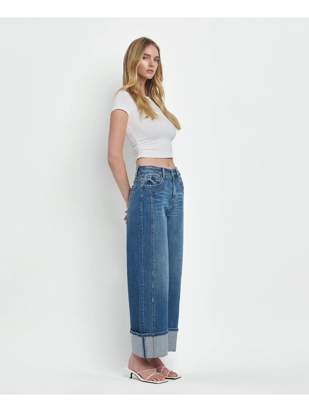 Super High Rise Cuffed Baggy Wide Jeans - JOYSOME