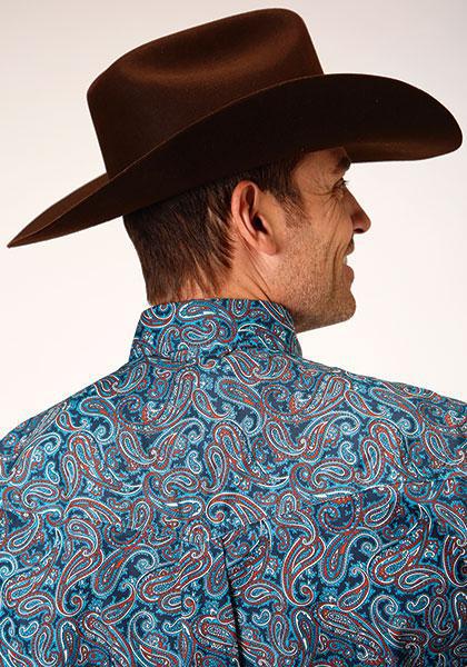 MENS L/S SHIRT   TALL MAN AMARILLO ALLOVR PRNT 2PKTS BTN  1222 BLUE CANYON PAISLEY 3-01-225-6005