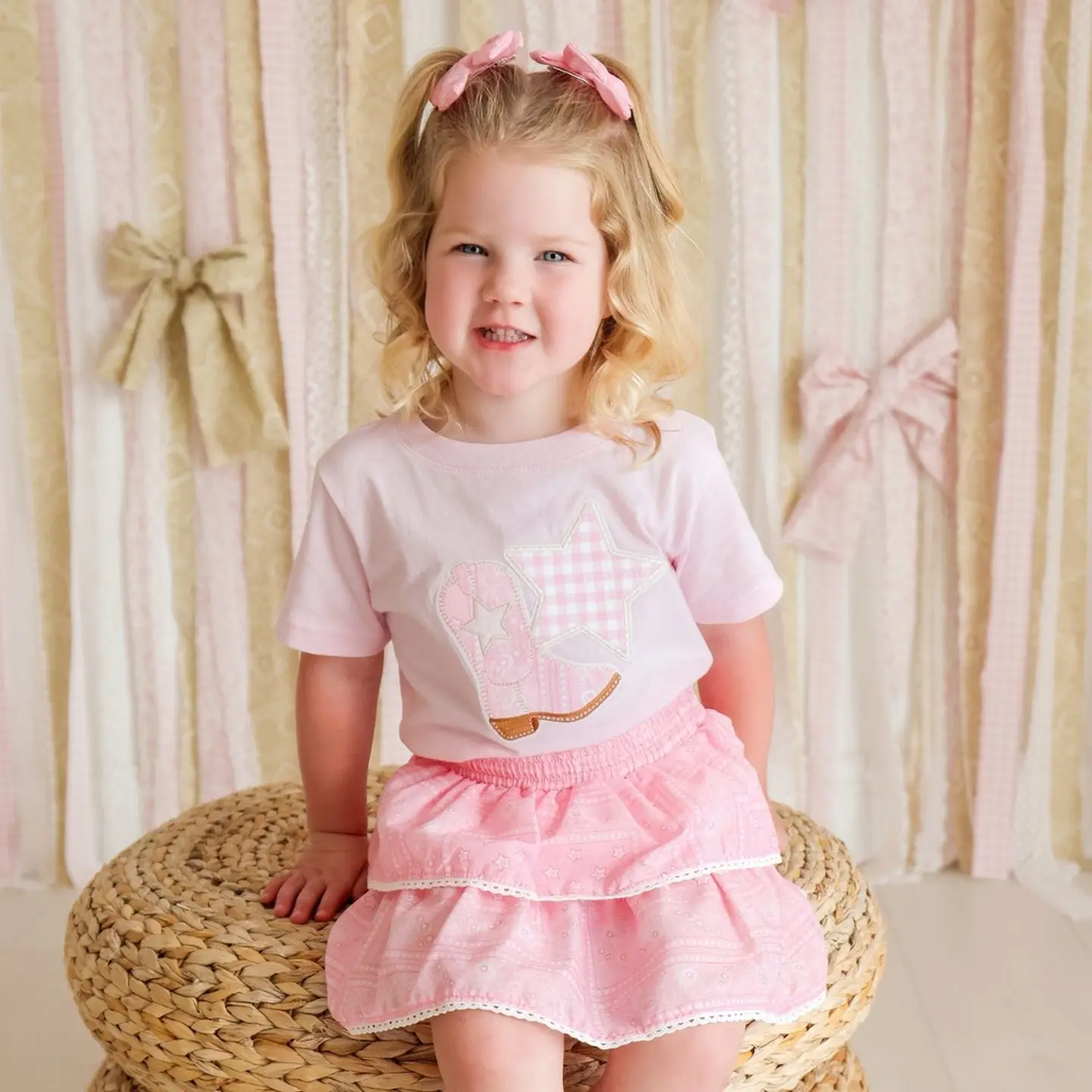 Bandana Cowgirl Patch Western Short Sleeve T-Shirt - Kids