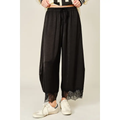 Lace Trim Satin Drawstring Barrel Pants
