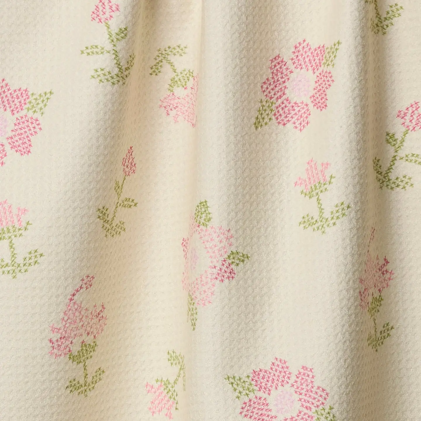 Cross Stitch Floral Yellow Tea Towel