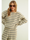 Striped Pattern Long Sleeve Sweater Top - BEIGE/BLUE