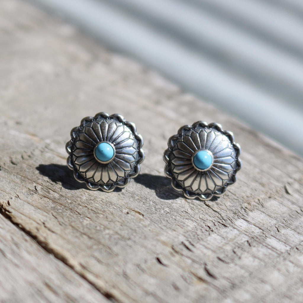 CONCHO ROUND TURQUOISE STUD EARRINGS STYLE - 007