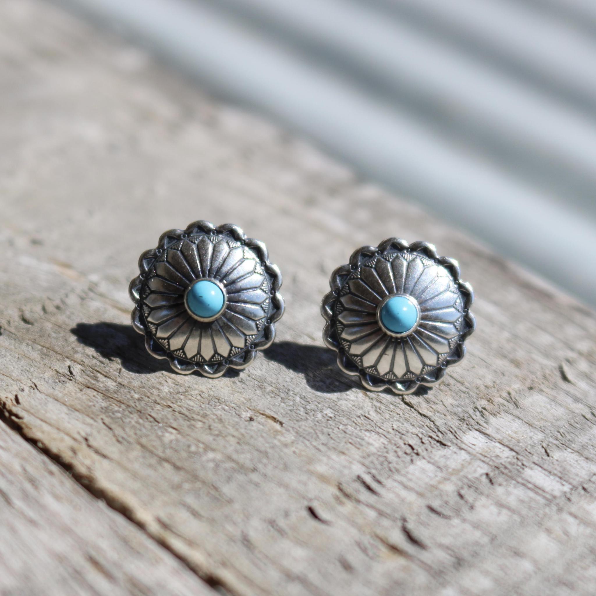 CONCHO ROUND TURQUOISE STUD EARRINGS STYLE - 007