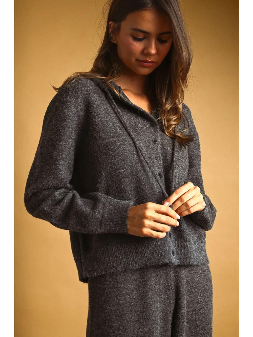 Button Front Sweater Jacket with Hood