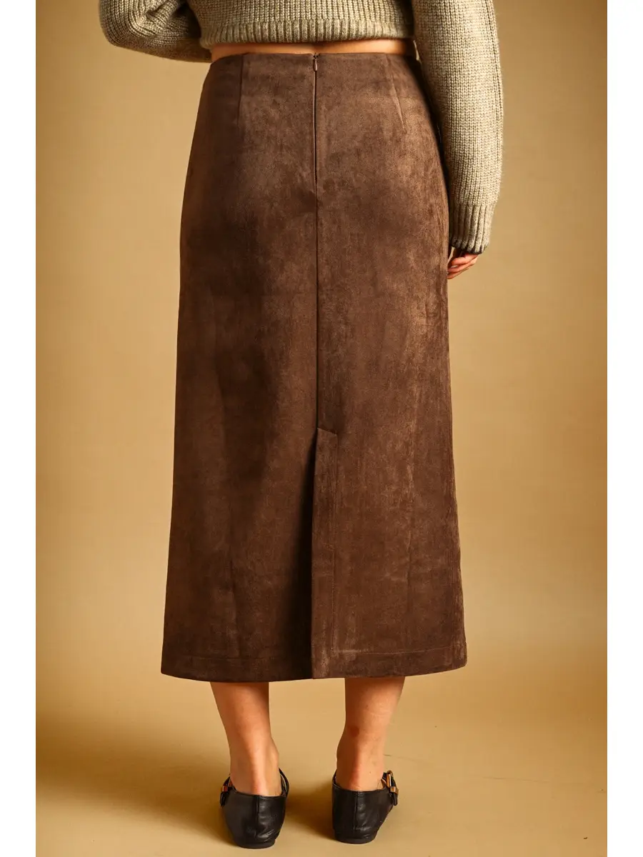 Suede Straight Skirt - COFFEE