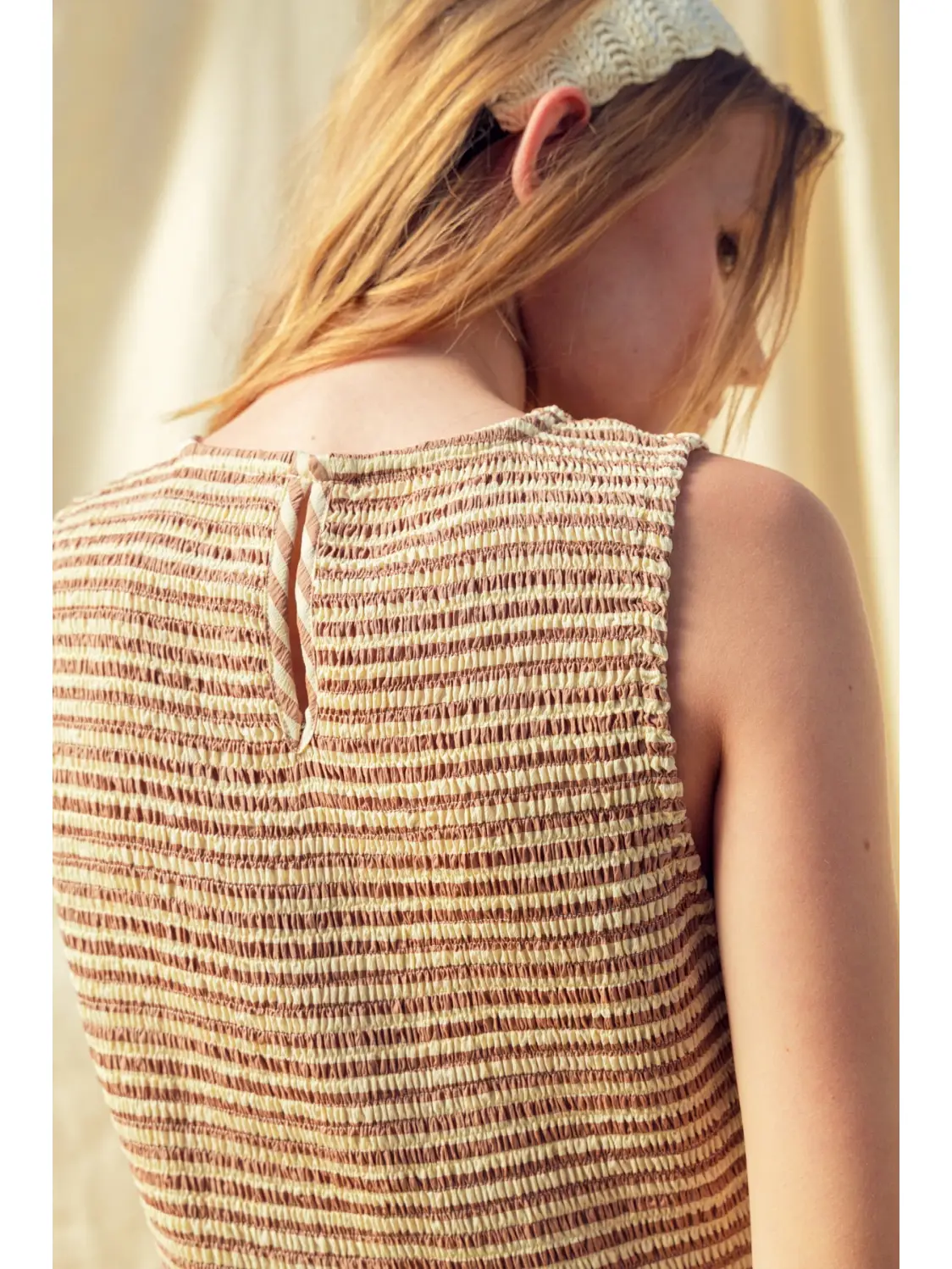 Striped Fabric Smocking Top Long Dress