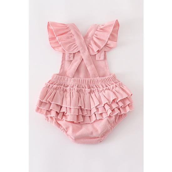 BLUSH VELVET RUFFLE BABY ROMPER
