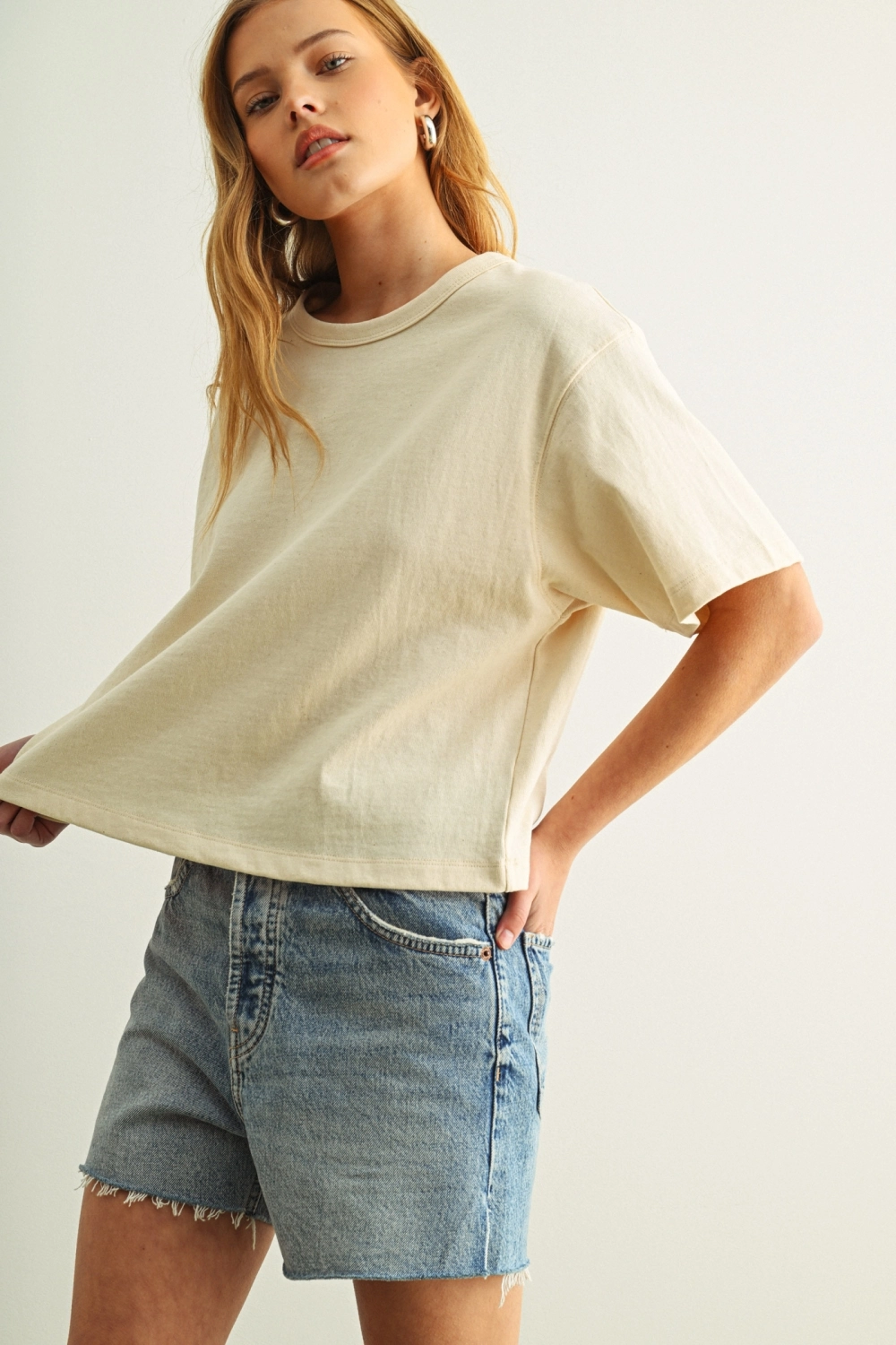 Short Sleeve Linen Knitted Top - White