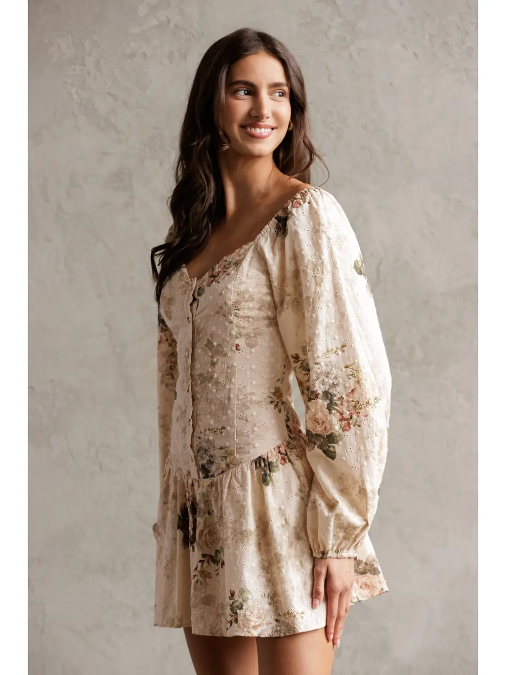 FLORAL Eyelet Puff Sleeve Romper