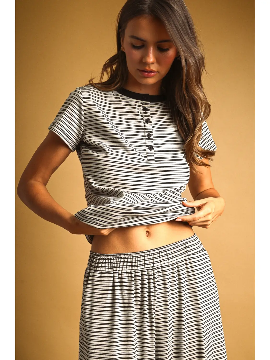 Double Striped Pattern Lounge Pants - STONE