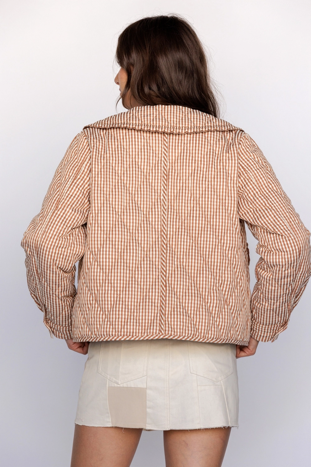 GINGHAM Quilted Jacket - Rust/Cream