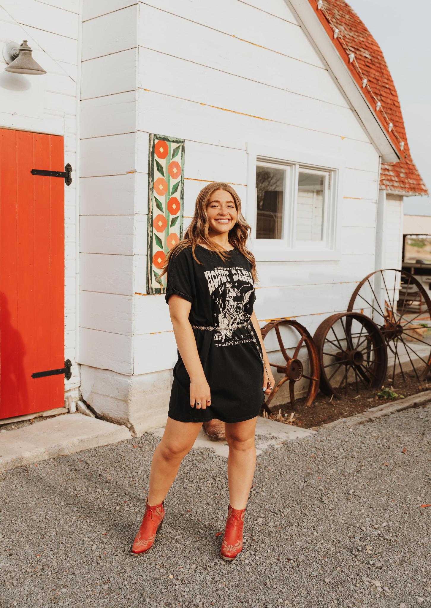 HELLO DARLIN' GRAPHIC DRESS - MINERAL WASH BLACK